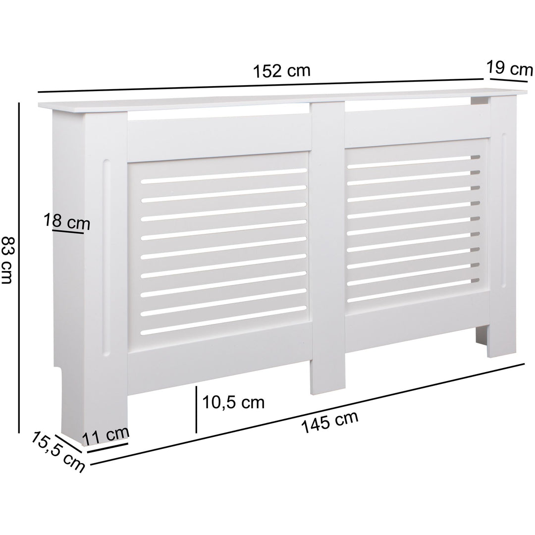 Designer radiatordæksel WL5.746 Hvid matlakeret 152x83x19 cm, Stor radiatordæksel, Radiatordæksel med trælameller, Radiatordækselbeskyttelse