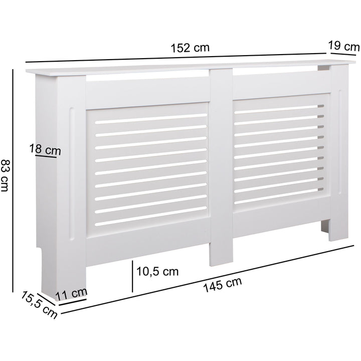 Designer radiatordæksel WL5.746 Hvid matlakeret 152x83x19 cm, Stor radiatordæksel, Radiatordæksel med trælameller, Radiatordækselbeskyttelse