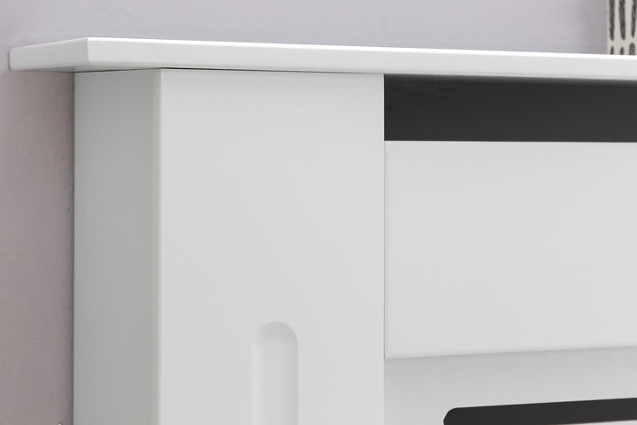 Designer radiatordæksel WL5.746 Hvid matlakeret 152x83x19 cm, Stor radiatordæksel, Radiatordæksel med trælameller, Radiatordækselbeskyttelse