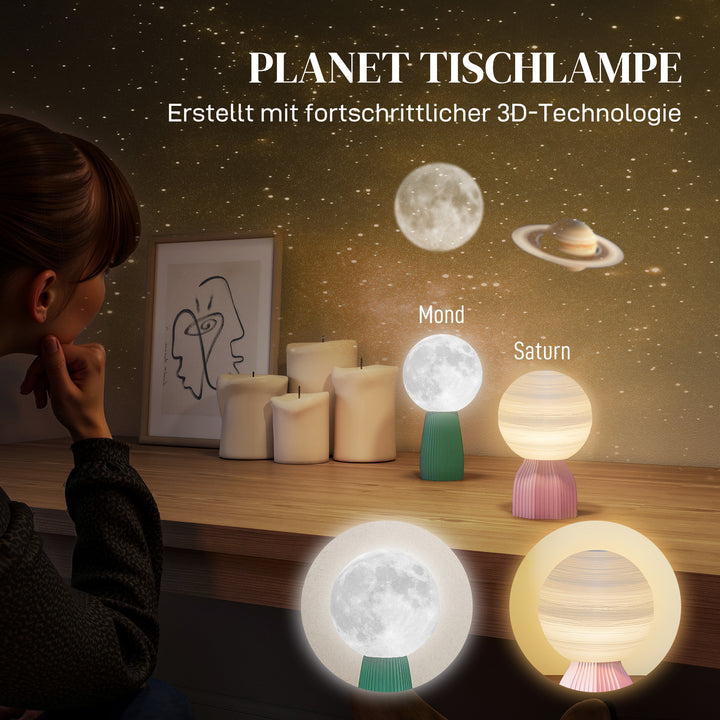 Bordlampesæt i planetarisk look, 3 farver, usb, plastik, hvid