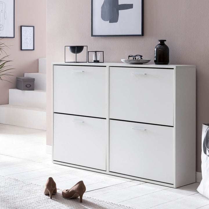 Moderne skoskab, 120 x 81 x 24 cm , hvid 4 rum