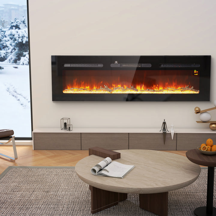 Elektrisk pejs med varmelegeme 1800 W LED 3D flammeeffekt 152,4 cm Sort