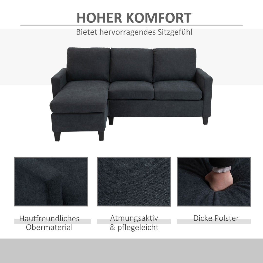 Hjørnesofa, sofasæt, med vendbar chaiselong, 197 x 139 x 91 cm, mørkegrå