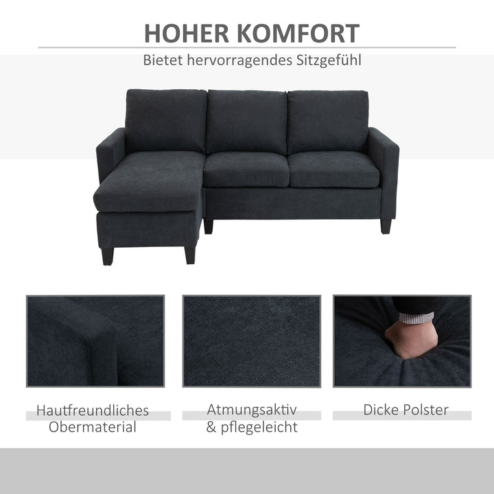 Hjørnesofa, sofasæt, med vendbar chaiselong, 197 x 139 x 91 cm, mørkegrå