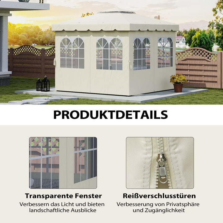 Pavillon sidepaneler, 4 sidepaneler til havepavillon, med lynlås, 3 x 3 m pavillon, cremehvid