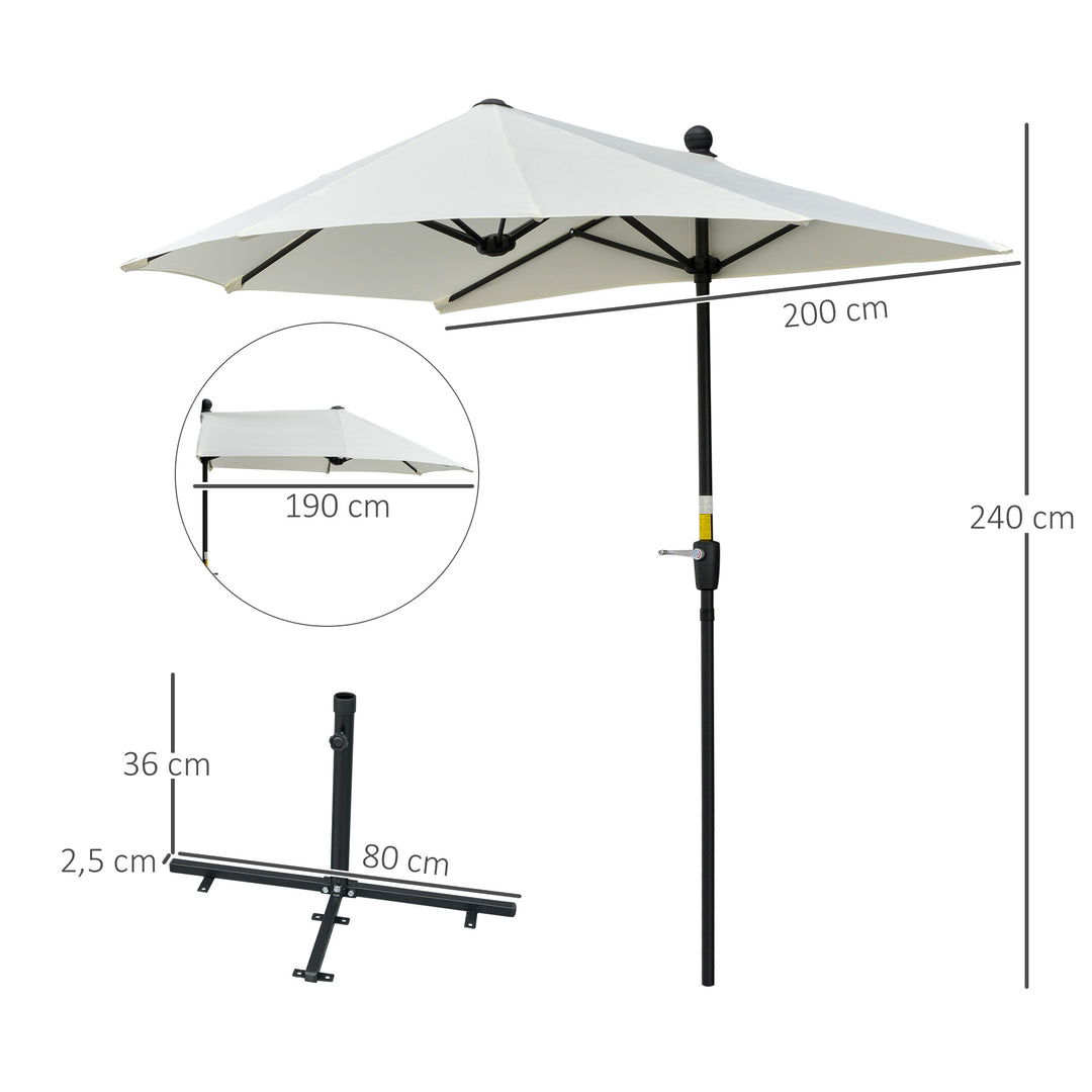 Halvrund parasol 1,9 x 2 m dobbelt parasol med håndsving, cremehvid