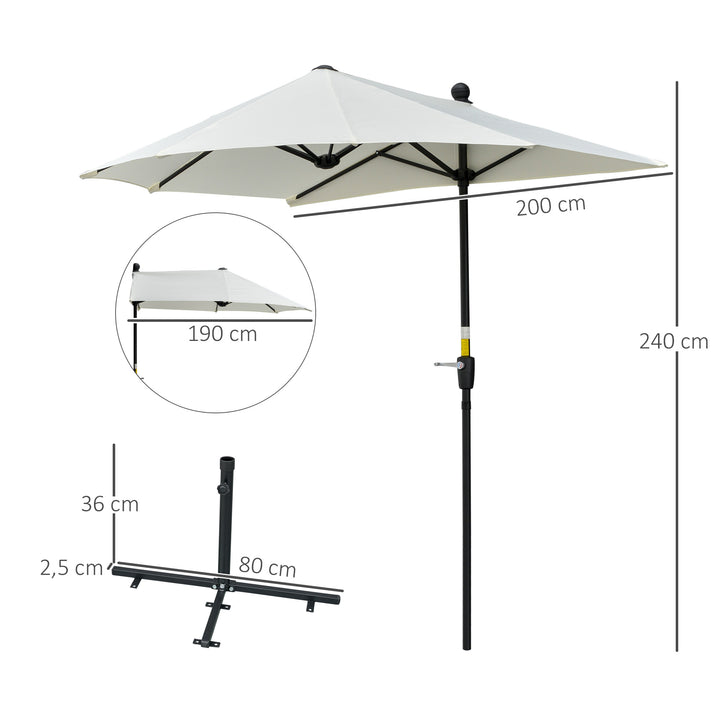 Halvrund parasol 1,9 x 2 m dobbelt parasol med håndsving, cremehvid