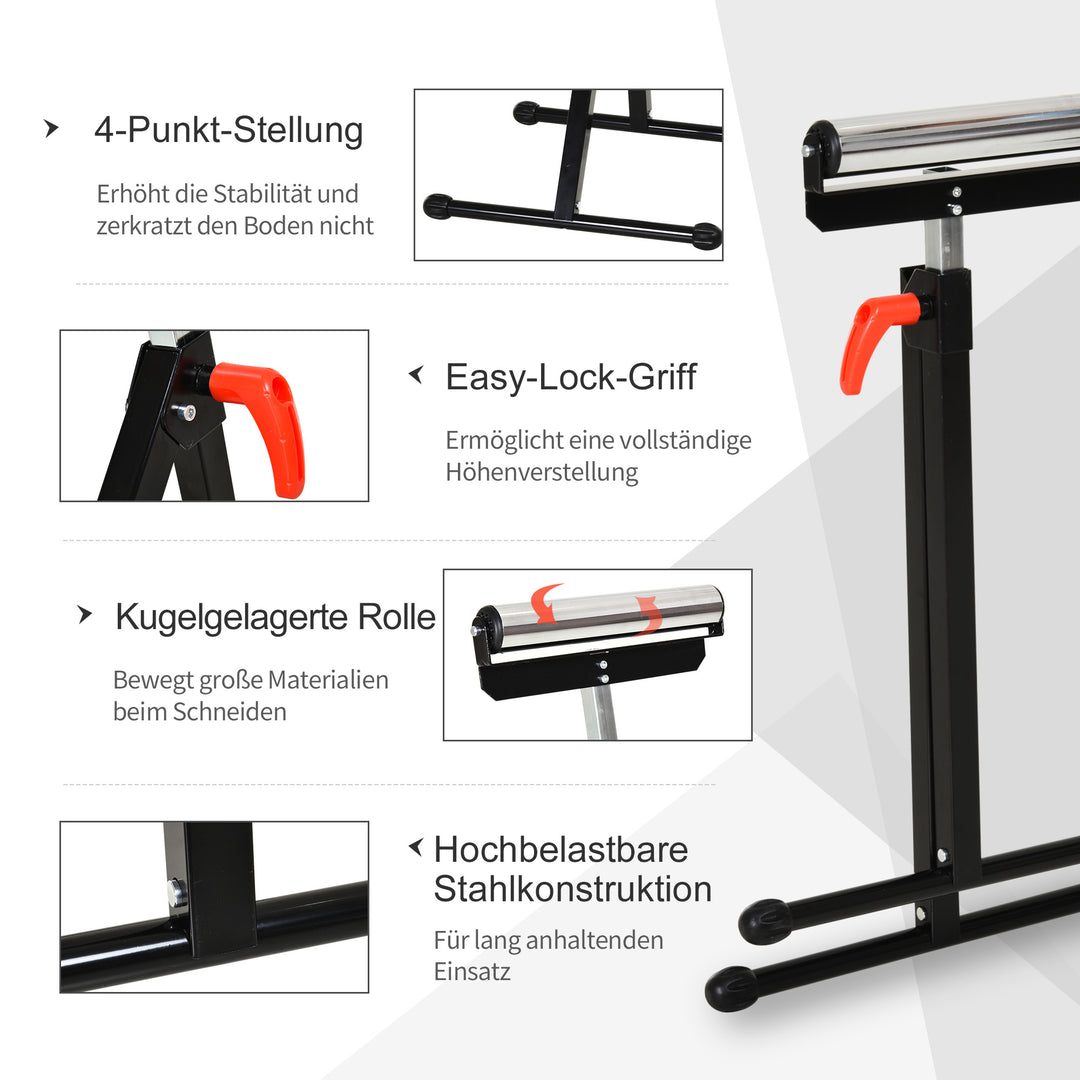 Rullestativ, rullestøtte, højdejusterbart arbejdsstativ, rullestativ, hjælpestativ, støttestativ, op til 90 kg, metal, sort, 44 x 50 x 68-110 cm