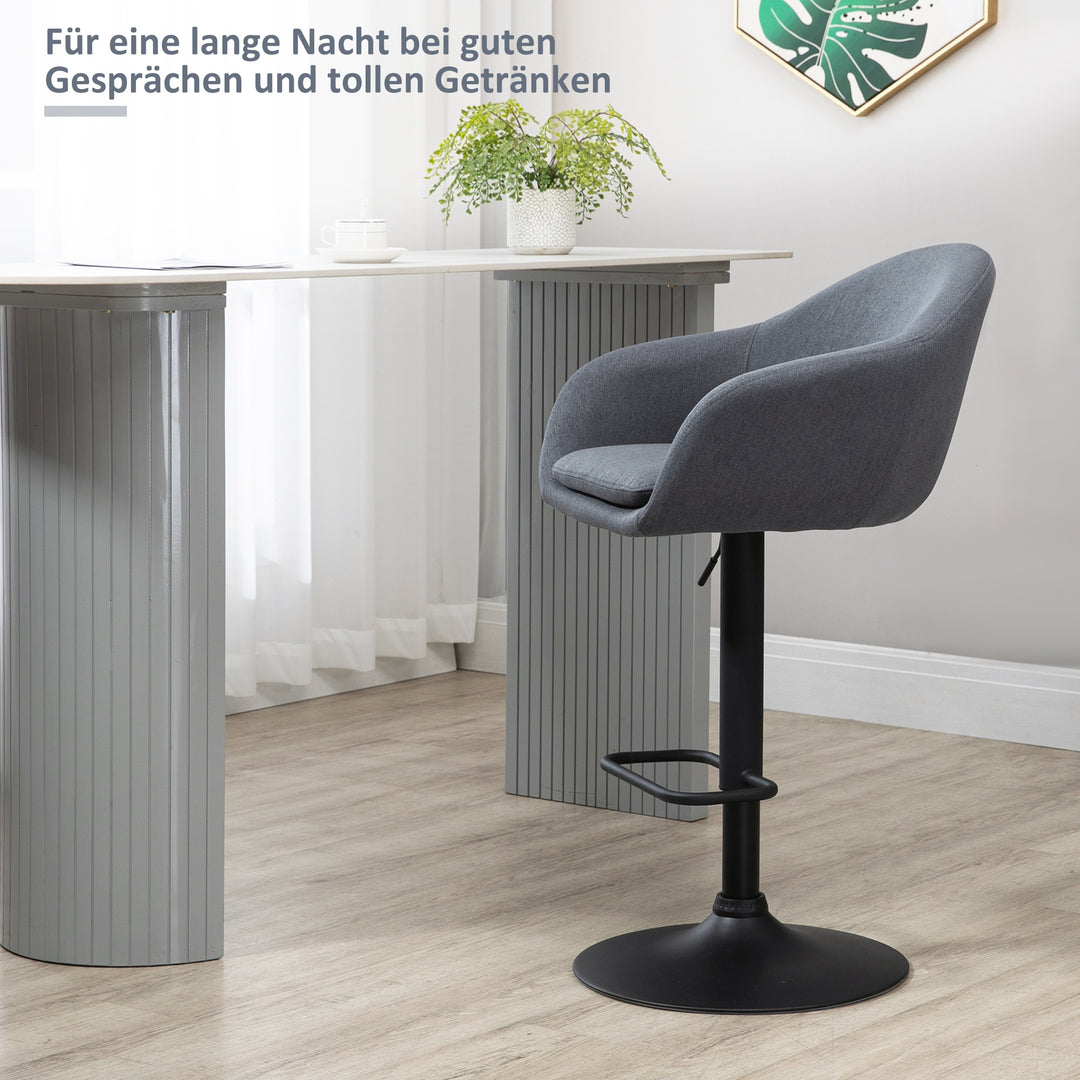 Højdejusterbar barstol med ryglæn og fodstøtte; linnedlook, 54 cm x 54 cm x 112 cm, grå