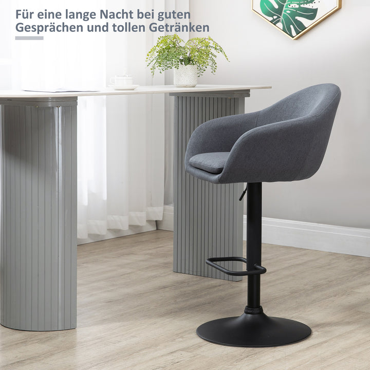 Højdejusterbar barstol med ryglæn og fodstøtte; linnedlook, 54 cm x 54 cm x 112 cm, grå