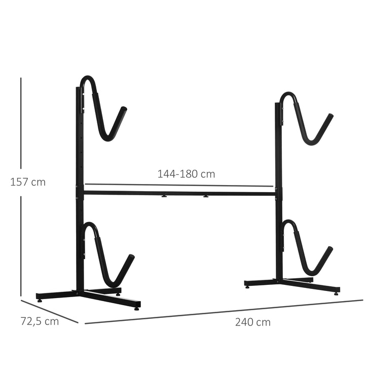 Holder til 2 kajakker, surfbrætter, stand-up paddles, metalramme, breddejusterbar 144-180 cm
