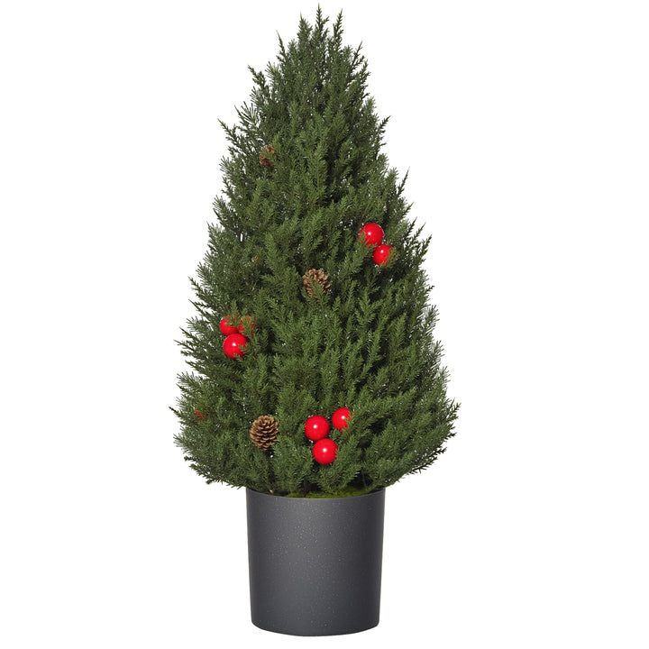 Mini juletræ med røde bær og kogler, inklusive plantekasse 27 cm x 27 cm x 47 cm, flerfarvet