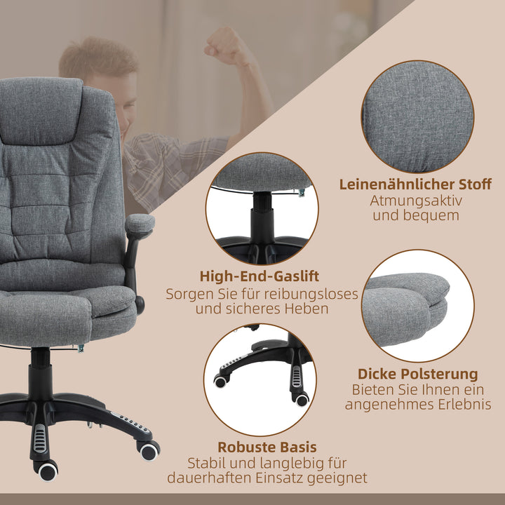 Kontorstol massagestol med varmefunktion, ergonomisk executive-stol, højdejusterbar drejestol, gamingstol med massage, mørkegrå, 68 x 72 x 110–120 cm