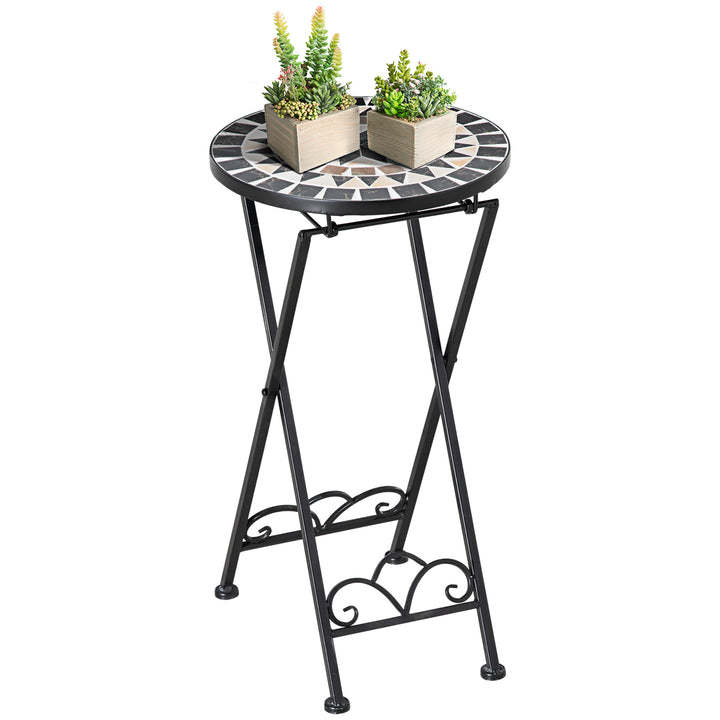 Plantestativ 36 x 67 cm blomsterstativ planteholder foldbar rund til balkon stenmosaik have indendørs udendørs flerfarvet