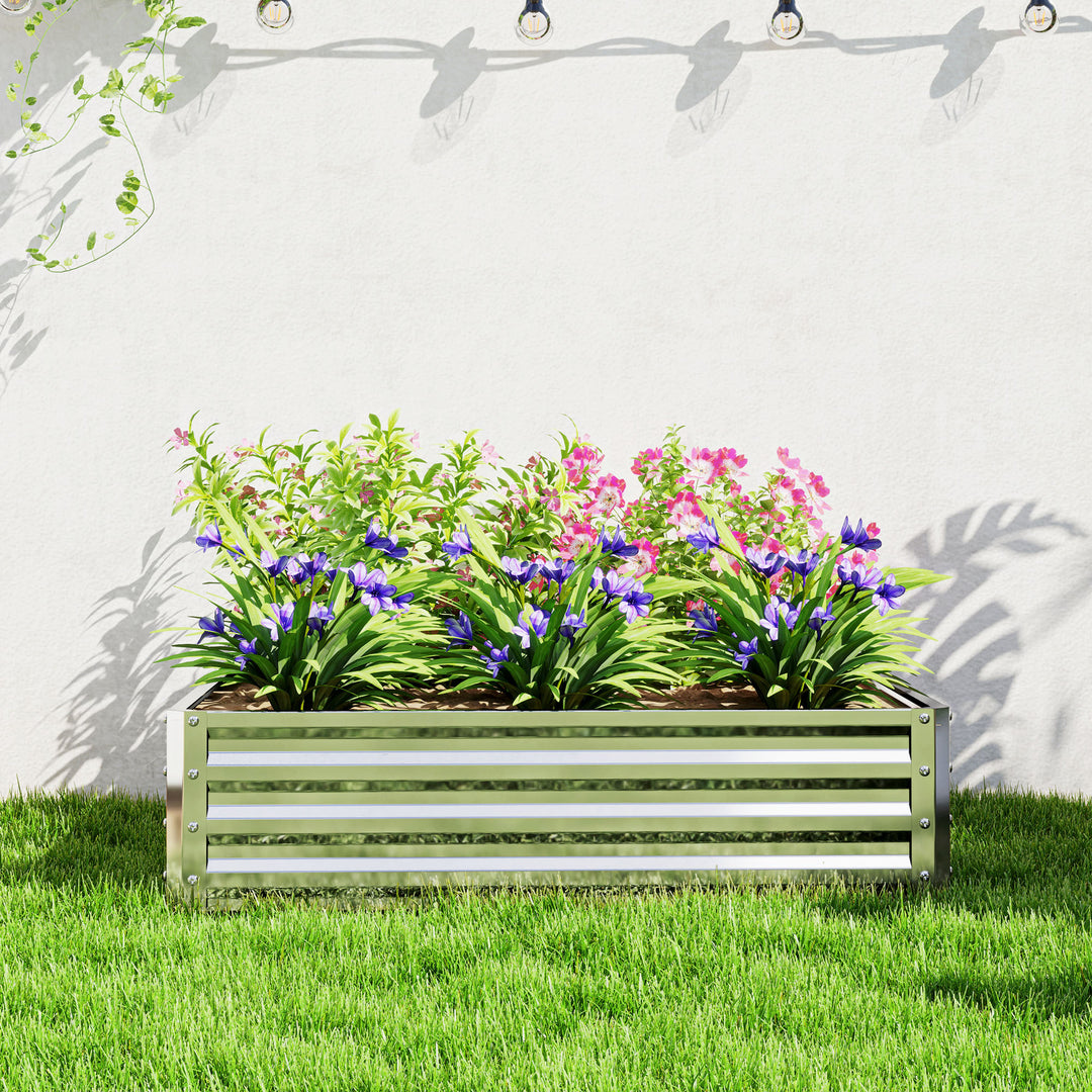 Havebed, plantekasse med stålhus, sølv, 120 x 120 x 30 cm