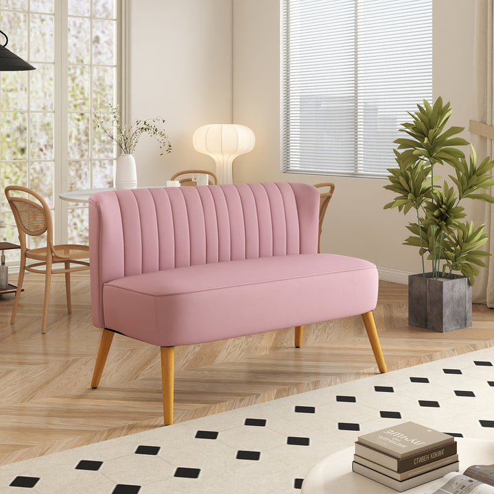 2-Personers stofsofa polstret sofa dobbeltsofa siddemøbler loungesofa træ fløjlsagtig polyesterskum pink 117 x 56,5 x 77 cm