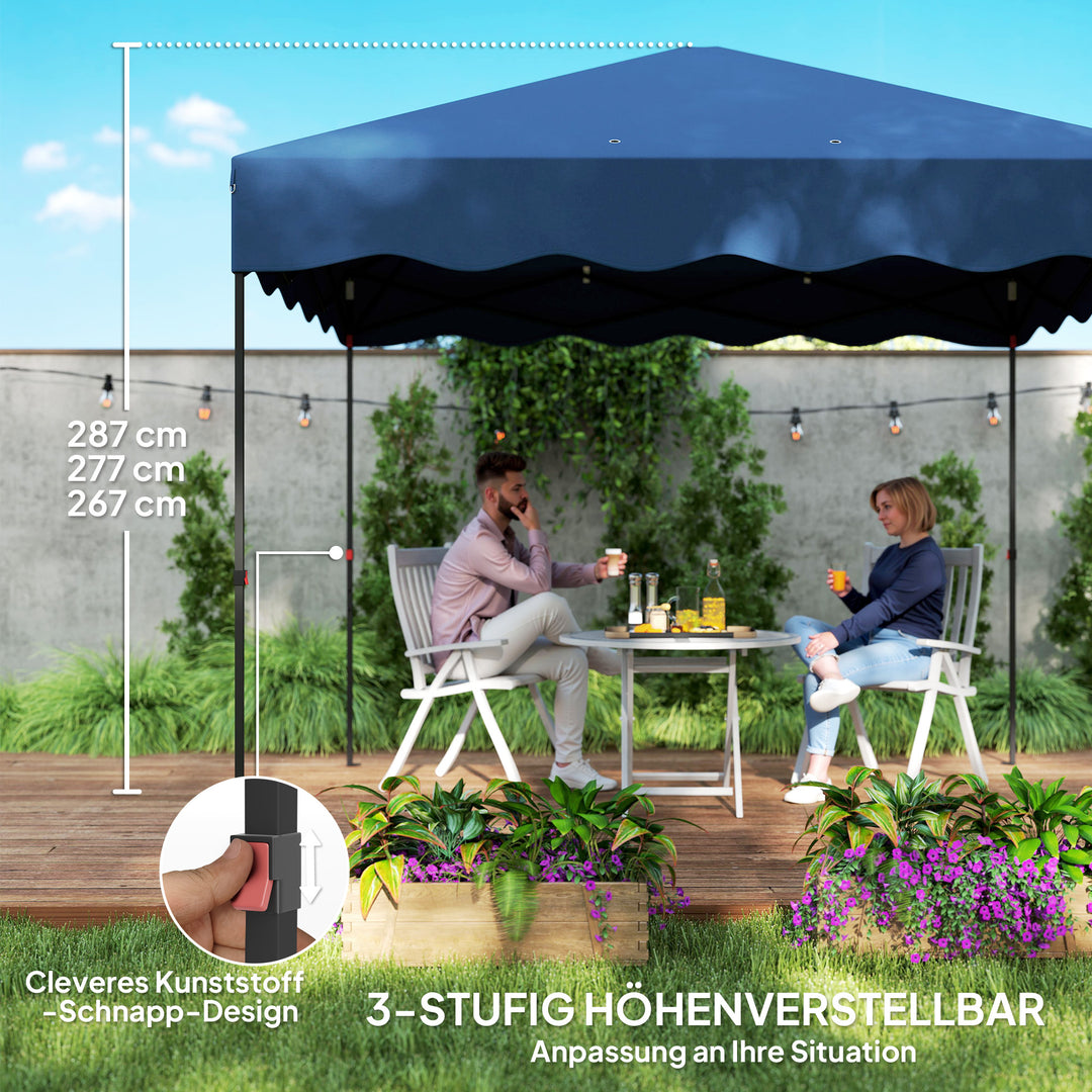 3 X 3 m pop-up pavillon, højdejusterbart havetelt, med rullepose, til have, terrasse, metal, stof, mørkeblå