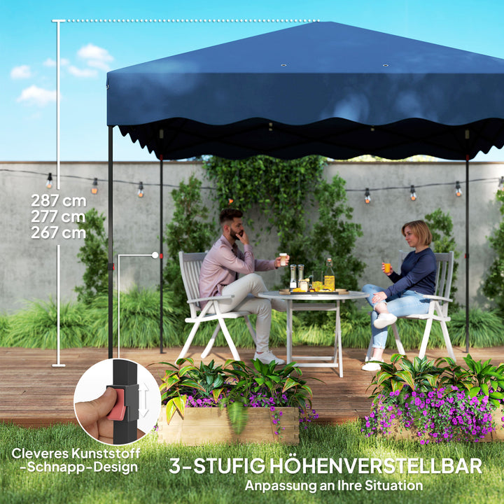 3 X 3 m pop-up pavillon, højdejusterbart havetelt, med rullepose, til have, terrasse, metal, stof, mørkeblå