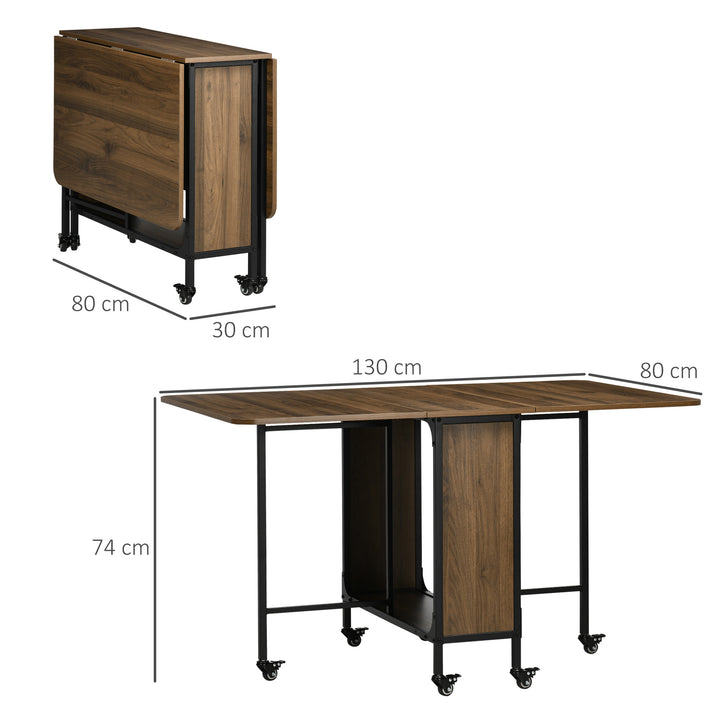 Mobilt klapbord, 2 klapflader, 130 cm x 80 cm x 74 cm, brun