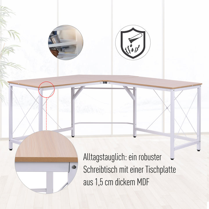 Computerbord l-formet arbejdsbord kontorbord hjørnebord vinkelbord mdf naturlig 150 x 150 x 76 cm