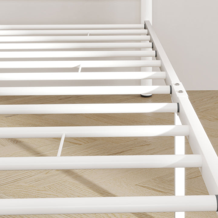 Enkeltsengestel med høj hovedgærde, nem montering, opbevaring under sengen, stål, hvid