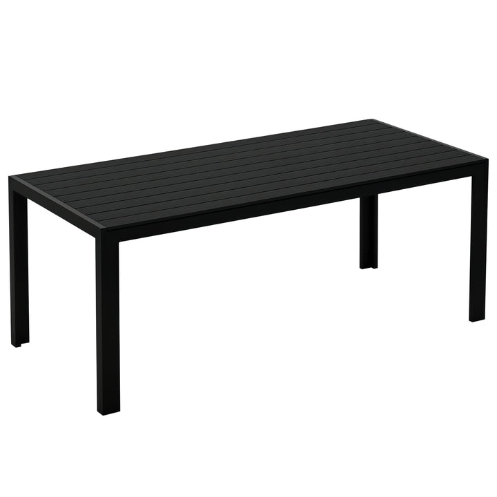 Havebord i plastik, vejrbestandig, trælook, udendørs spisebord til haven, 190 x 84,5 x 72 cm, balkon sort