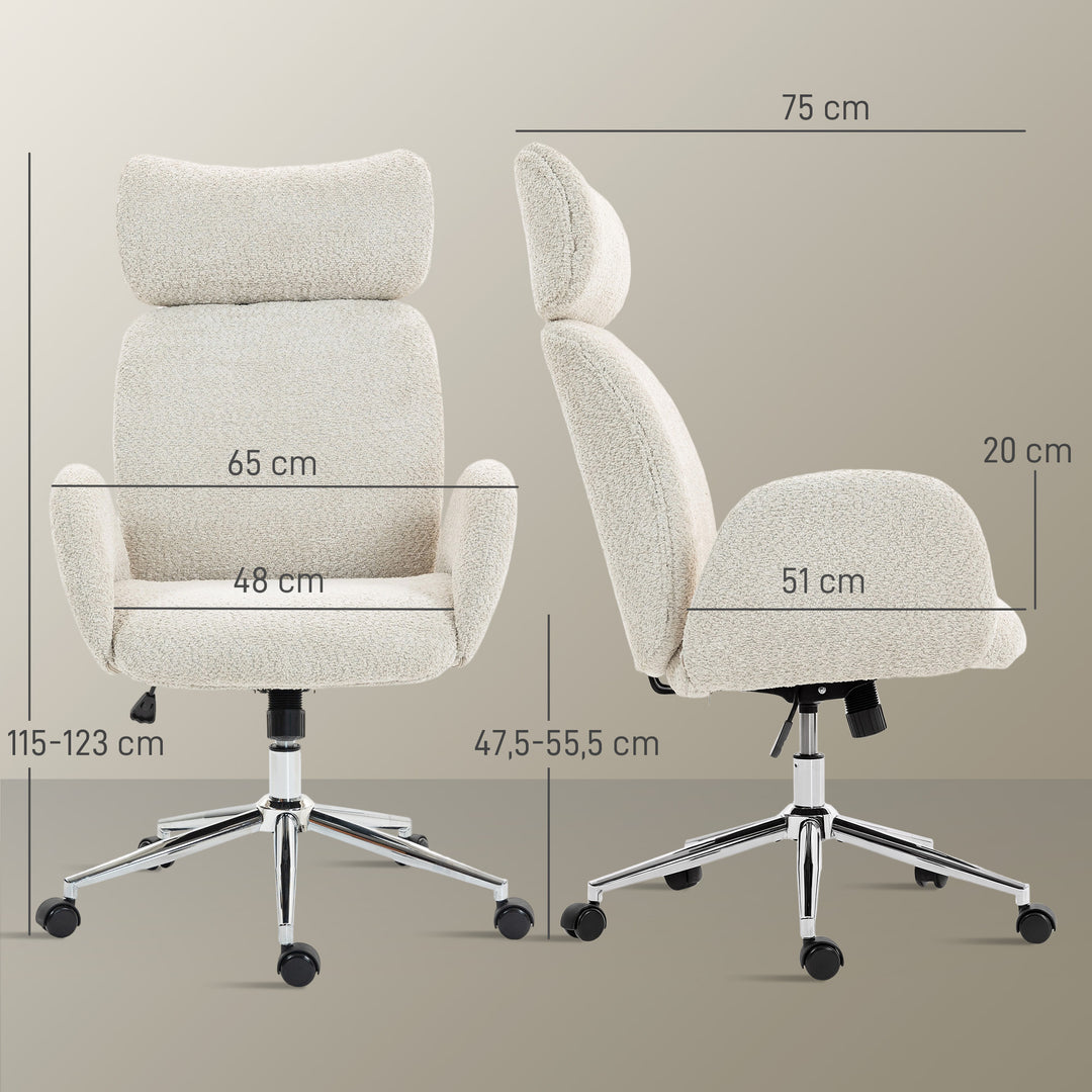 Kontorstol med justerbar nakkestøtte, ergonomisk skrivebordsstol, vippefunktion, højdejusterbar, grå og hvid