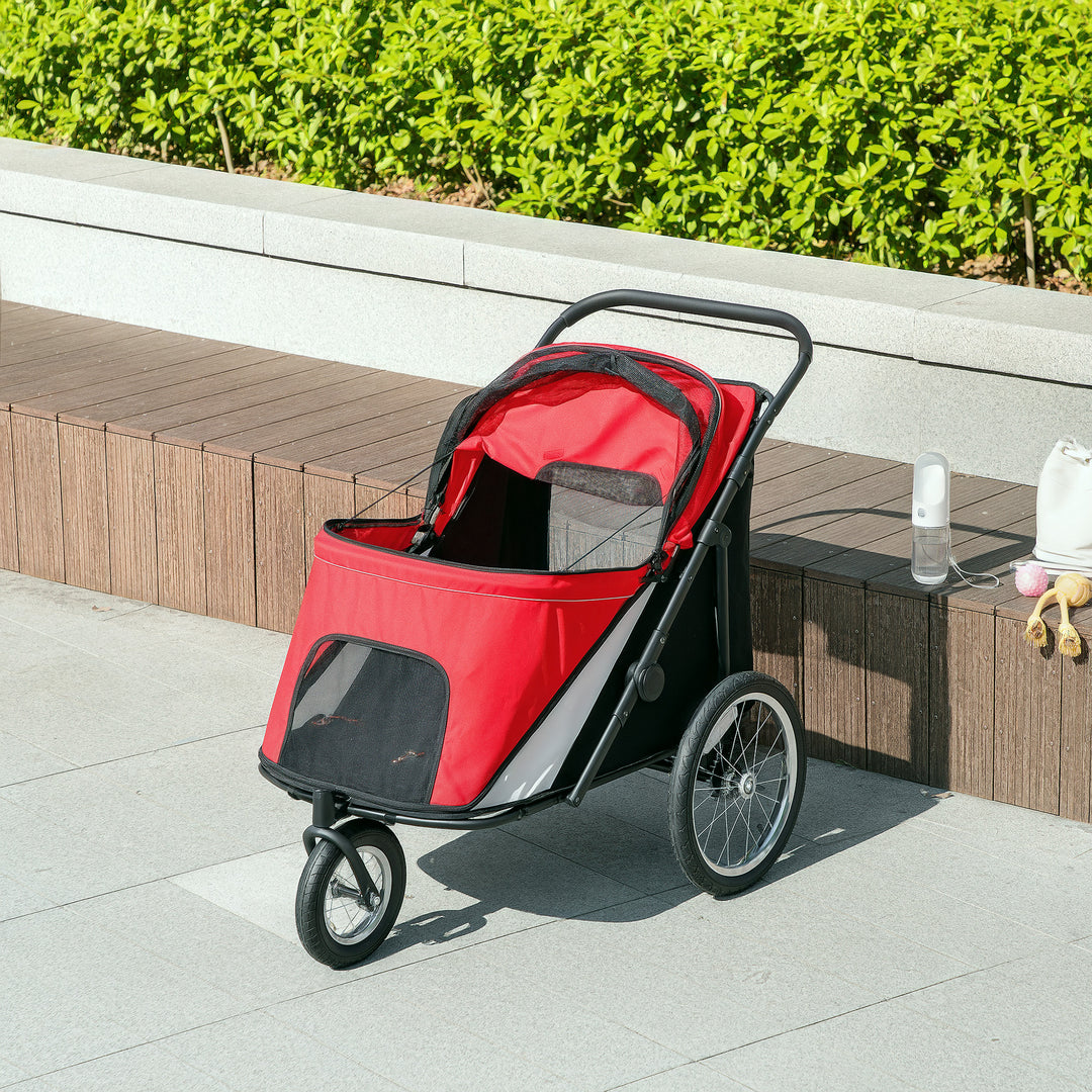 Hundevogn, foldbar, med liggehynde, stålramme, rød/sort