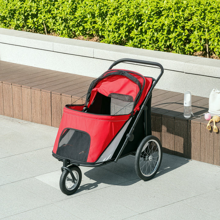Hundevogn, foldbar, med liggehynde, stålramme, rød/sort