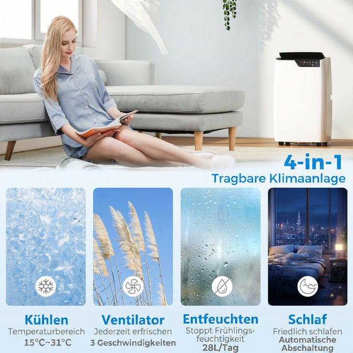 Bærbart klimaanlæg 12000 BTU, klimaanlæg med køling, affugtning, ventilator, dvaletilstand, WiFi-stemmestyring