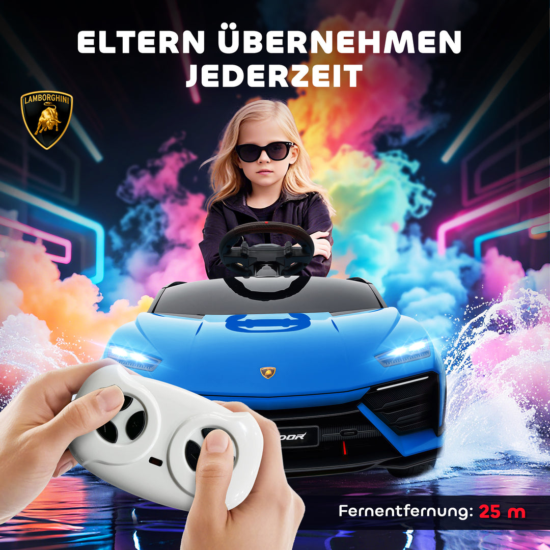 Børne elbil, 12V, med 2,4 GHz fjernbetjening, 2 motorer, horn, LED-lys, musik, 101,5 x 49 x 43 cm, blå