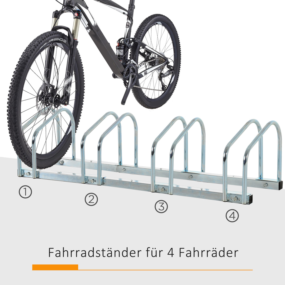 Cykelstativ til 4 cykler, gulv- og vægmonteret, 110x33x27cm, sølv