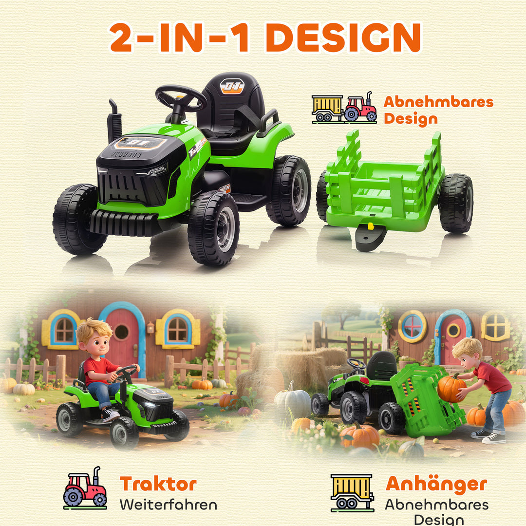 Elektrisk børnetraktor, havetraktor med fjernbetjening, blød start, til børn i alderen 3-8 år, grøn
