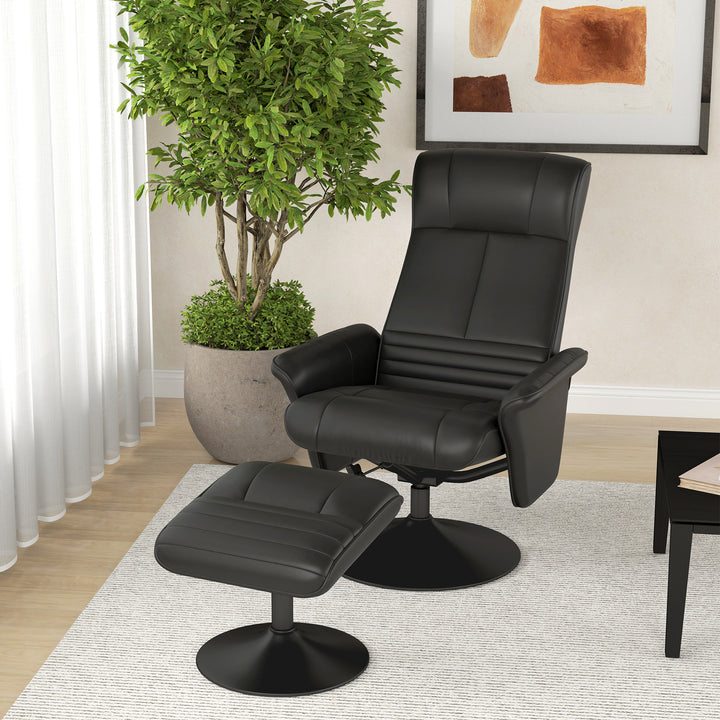 Polstret lænestol, accentstol med fodskammel, drejelig, ergonomisk, mikrofiberlook, op til 150 kg, sort