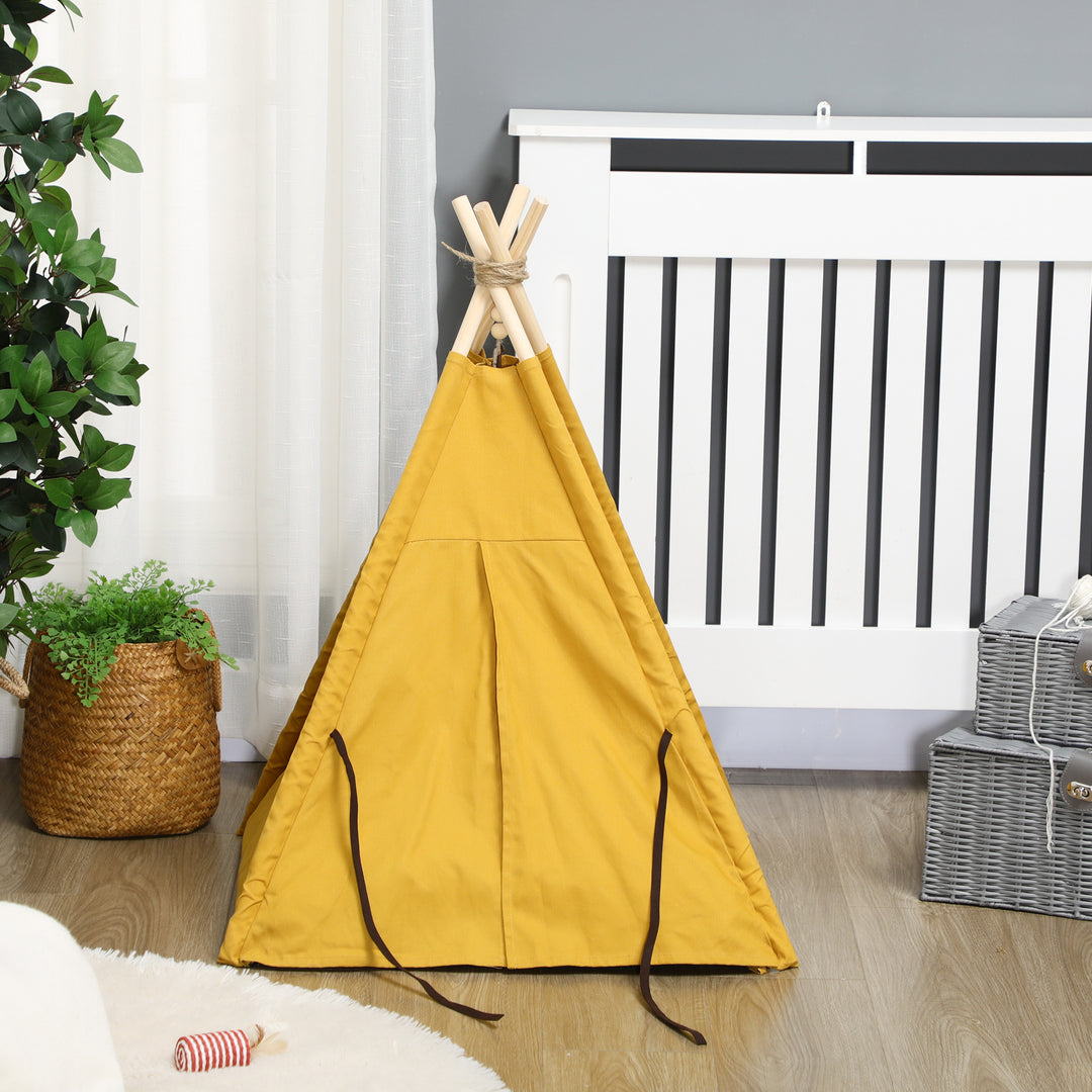 Kæledyrsseng, sødt tipi-design, med blød hynde og gulvmåtte, til hunde og katte, 60 x 60 x 76 cm