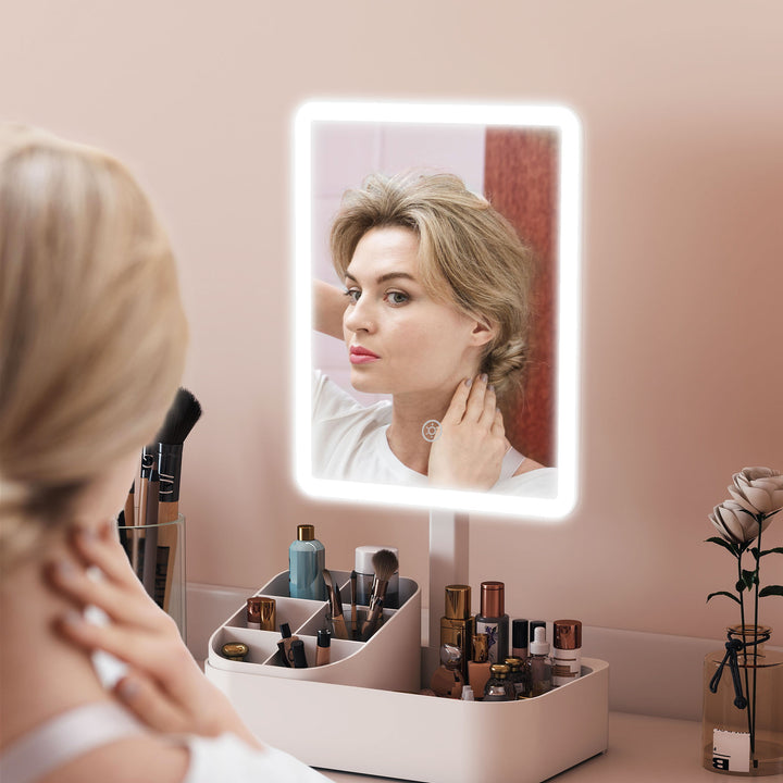 Genopladeligt LED makeupspejl med lys, 180° drejeligt, med 2 lysindstillinger, hvid