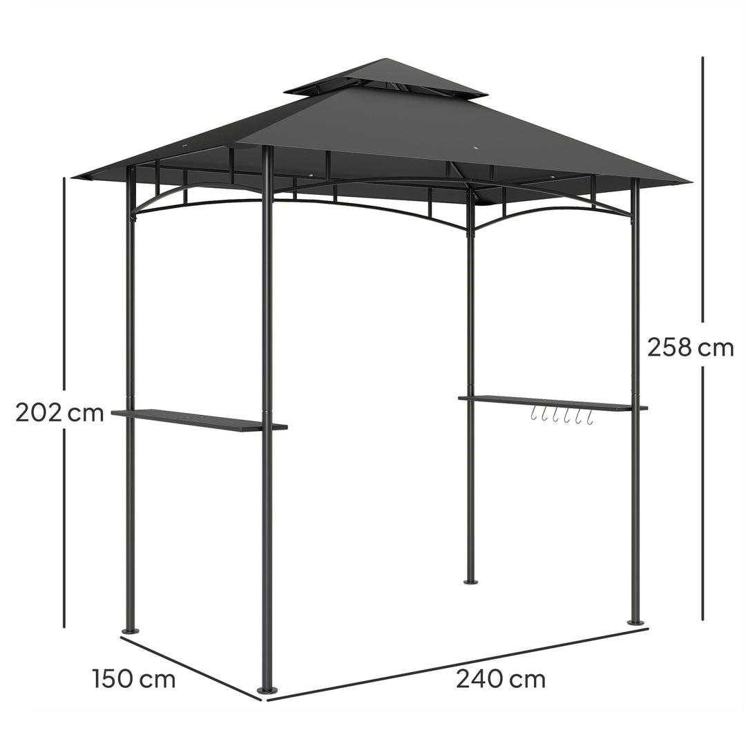 Grillpavillon med LED-belysning, 240 x 150 x 258 cm, vandafvisende, flammehæmmende, havepavillon med dobbeltlagstag