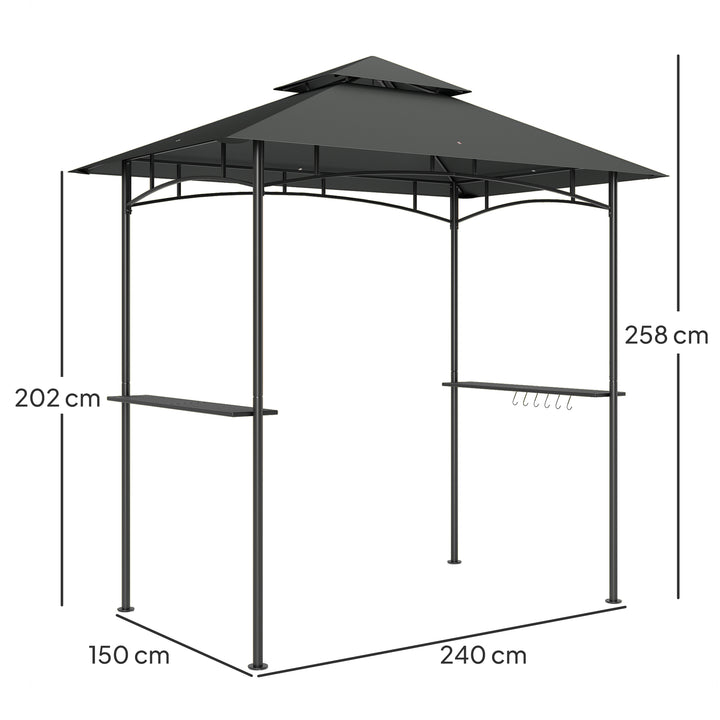 Grillpavillon med LED-belysning, 240 x 150 x 258 cm, vandafvisende, flammehæmmende, havepavillon med dobbeltlagstag