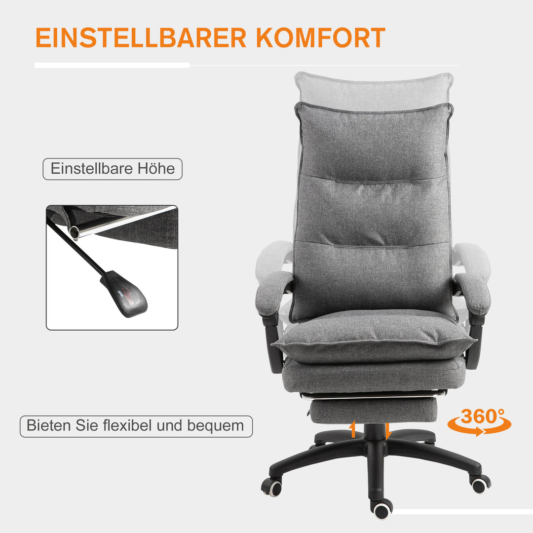 Massagekontorstol, skrivebordsstol med massagefunktion, højdejusterbar, ergonomisk drejestol, nylon, grå