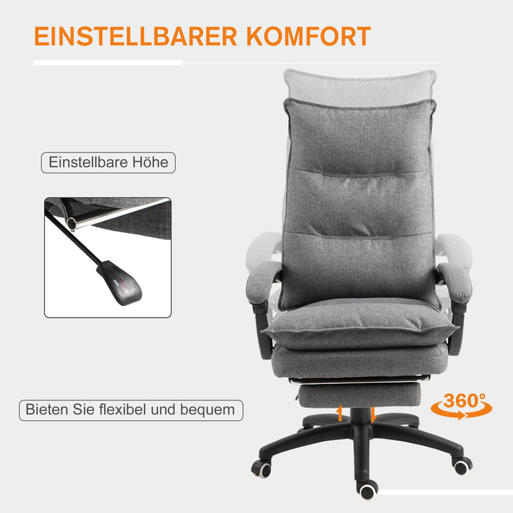Massagekontorstol, skrivebordsstol med massagefunktion, højdejusterbar, ergonomisk drejestol, nylon, grå