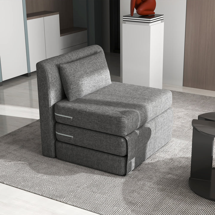Sovestol, gæstemadras, 3-vejs foldbar, kompakt, metalstel, 80x75x74 cm, grå