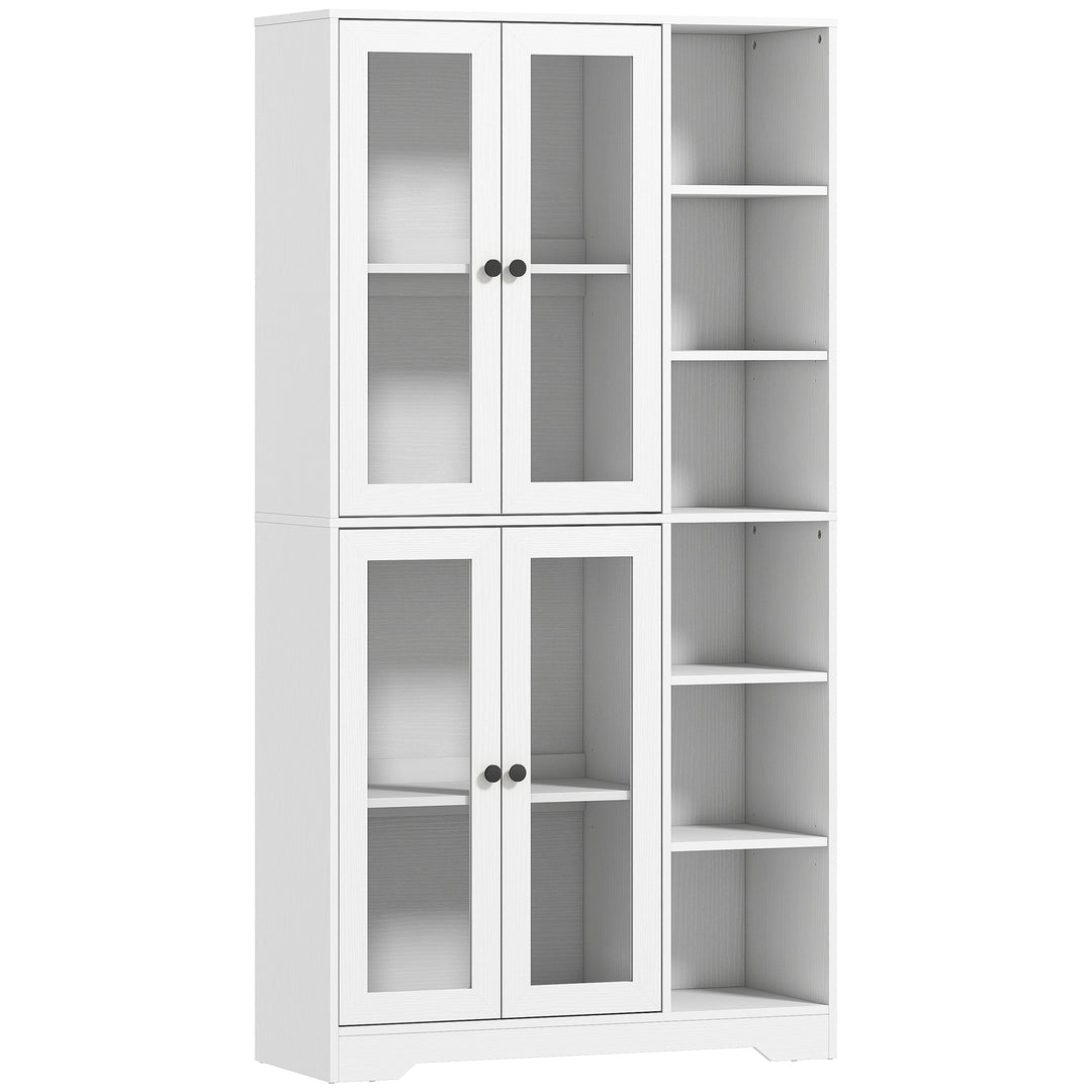 Køkkenskab med vitrinelåger, hylder, åben opbevaring, 172 cm høj, MDF, hvid