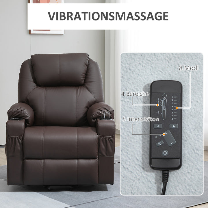 Massagestol med ståstøtte, lænefunktion, kunstlæder, op til 150 kg, 88 x 99 x 106 cm, brun