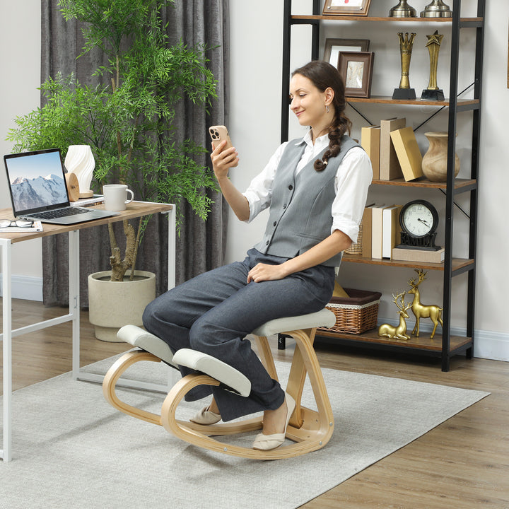 Ergonomisk knælestol, knælestol, sundhedsstol til hjemmet, kontoret, meditation, creme