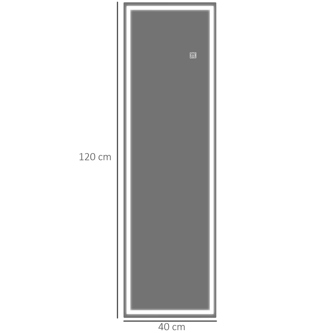 Helfigursspejl med led, dæmpbar, berøringssensor, hukommelsesfunktion, sølv, 40x120 cm