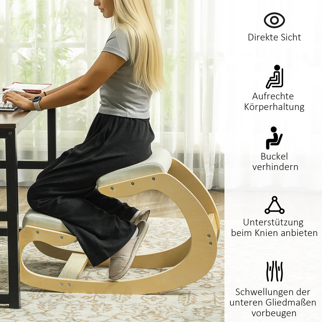 Ergonomisk gyngestol til knæ til hjemmekontor for at forbedre kropsholdningen, cremefarvet