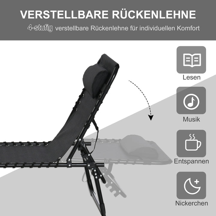 Solseng, foldbar, åndbart betræk, metalramme, 197 x 58 x 76 cm, sort