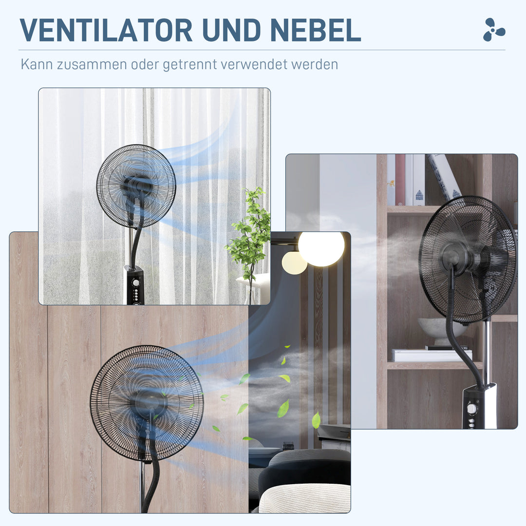 2-i-1 ventilator med luftfugter, 3 hastigheder, timerfunktion, 3L tank, 44,5 x 38,5 x 120 cm, sort