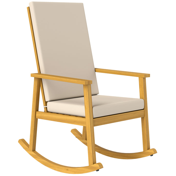 Gyngestol i akacietræ, gyngestol med høj ryglæn, hynde, op til 160 kg, 60 x 89 x 107 cm, beige