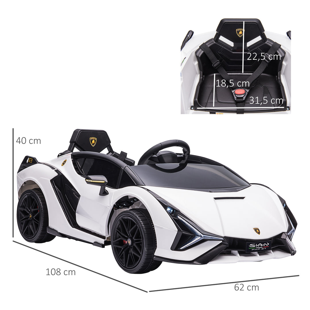 Børnebil 12V 2 køretilstande Lamborghini SIAN SUV legetøjsbil elbil med fjernbetjening musik (MP3/USB) lys 37-60 måneder metalhvid 108 x 62 x 40 cm